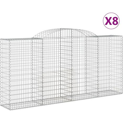 Paniers à gabions arqués 8 pcs  Mur en gabion 300x50x140/160 cm fer galvanisé