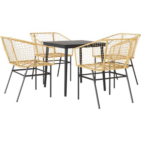 Ensemble à manger jardin 5 pcs，Salon de jardin marron poly rotin verre CFW64892 (1/5)