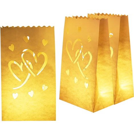 50 lanternes blanches à bougies avec cœurs, lanternes à bougies améliorées résistantes à l'humidité, lanternes à bougies chauffantes pour mariages, Saint-Valentin, Halloween (1/5)