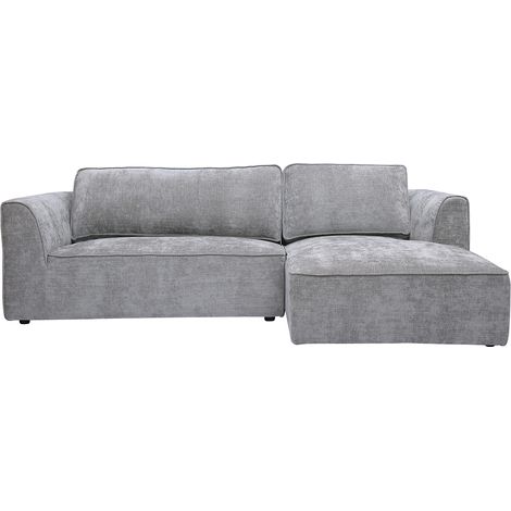 Ecksofa rechts im Design aus grauem Stoff mit Samteffekt, 3-Sitzer GRAMMY