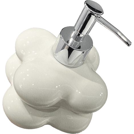 Flacone con pompa a pressione in ceramica, decorativo e riutilizzabile, dispenser sagomato e ricaricabile per il bagno, colore bianco latte. (1/5)