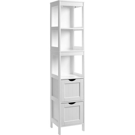 Mueble de baño armario alto columna de almacenamiento con 2 cajones y 3 compartimentos abiertos 141,5 cm MDF blanco 120001086 (1/3)