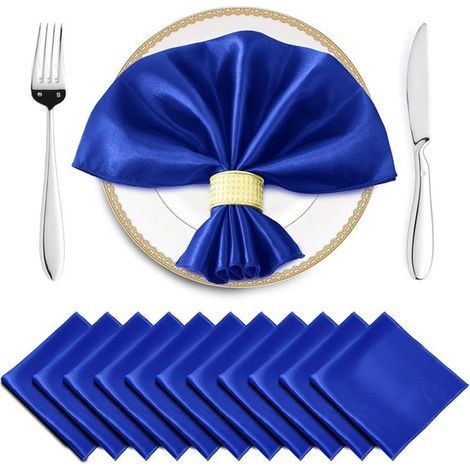 12 Royal Blue Satin Napkins - Silky Smooth - Fabric Tablecloth - Decorative Square Napkins - 4343 cm - Suitable for Weddings, Banquets, and Parties - Royal Blue (1/5)