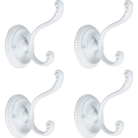 [NON UTILIZZATO] Set di 4 ganci da parete in lega di zinco con viti bianche per accappatoi, asciugamani, porte del bagno e della cucina.