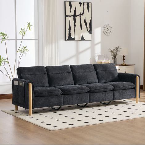 Sofá modular en U (261x77x86 cm), con 2 pufs con almacenaje, chenilla negra (1/5)