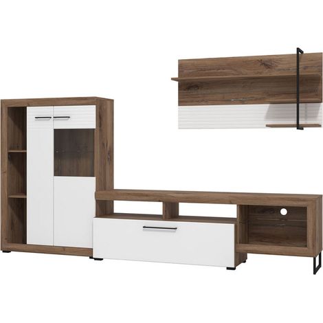 Wohnwand Dueville, Modulierbares Wohnzimmermöbel, 10 Regale, 3 Türen, 263x40x162,5h cm Weiß