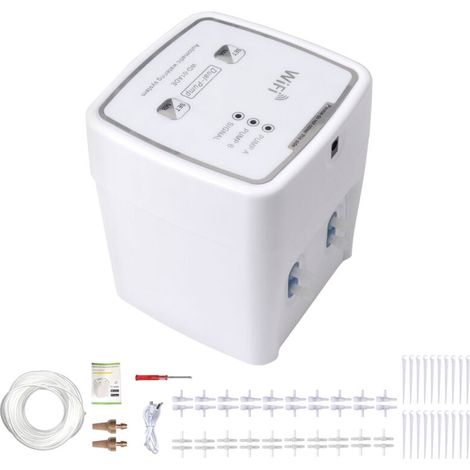 Dispositivo de riego inteligente con wifi, bomba doble, riego por goteo automático y temporizado, control remoto por aplicación para jardín y plantas. (1/4)