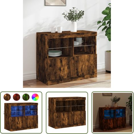 The Living Store Buffet avec lumières LED chêne fumé 81x37x67 cm - Buffet Moderne - Meuble De Rangement - Luminaire Led - Décoration Intérieure - Bois D'ingénierie (1/5)