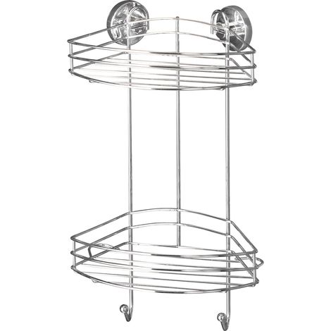 WENKO Mensola angolare per doccia da parete senza foratura, 2 cestini angolari per doccia, fissaggio senza foratura Vacuum-Loc®, riposizionabile senza lasciare tracce, acciaio, 23x43x21 cm, cromato (1/5)