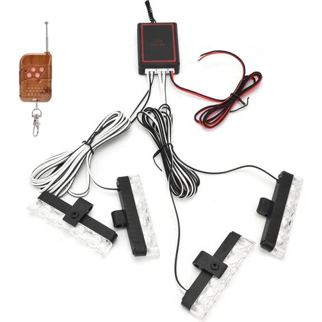 Gyrophare d'urgence à LED rouge et bleue, 4x4 LED à clignotement synchronisé, 12 V, avec télécommande (1/5)