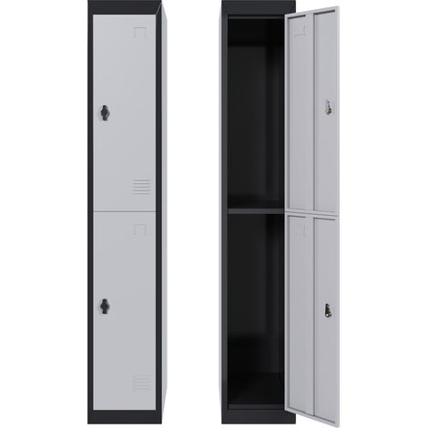 Armoire Vestiaire Métallique 2 Portes 183cm, Serrure, Aérations Gris/Noir (1/5)