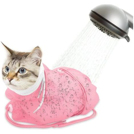 QORVA-Sac de douche en maille respirante rose 50 x 70 cm, 1 pièce, anti-rayures, réglable, pour la coupe des ongles et le bain