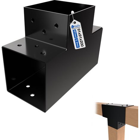 Connecteur de poteau en T 91 x 91 mm – Revêtement en poudre noir – Connecteur T angle 90° solide pour charpente bois, pergola et équerre de coin – GeZu Impex (1/5)