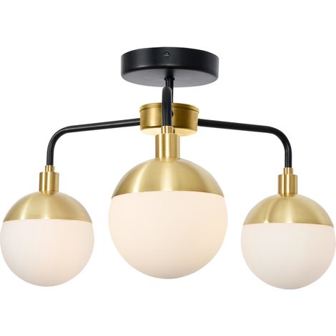 Litecraft Sydney Ceiling Light Bathroom IP44 Semi Flush 3 Arm - Black and Brass