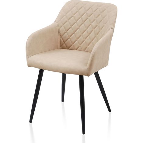 Lot de 1 Chaise de Salle à Manger Rembourrée PU, Chaise de Cuisine Simili Cuir avec Dossier et Accoudoirs, Pieds en Métal Ergonomique pour Salon Bureau (Beige) (1/5)