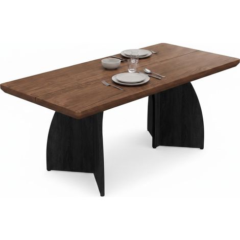 FurnitureR Table de 160 × 80 cm effet noyer avec base noire incurvée, offrant un espace généreux pour les repas quotidiens de 4 à 6 personnes (1/5)