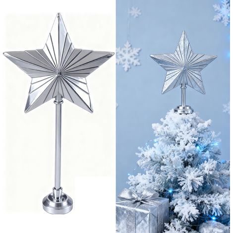 Étoile de sapin de Noël lumineuse, décoration de sapin de Noël, lumière chaude, pour les fêtes de Noël et du Nouvel An, 32 x 16 x 5,5 cm - Argenté (1/5)