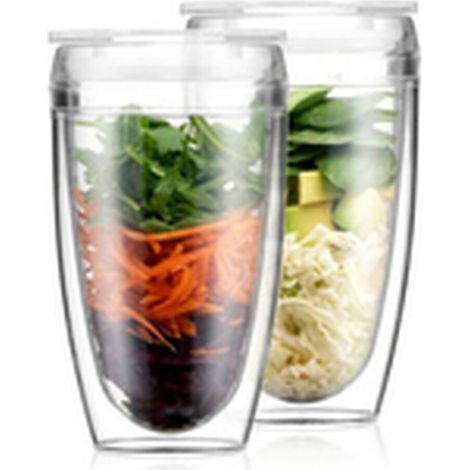 Set 2 bicchieri BODUM - Pavina To Go - Doppia parete plastica - Coperchio ermetico - 40 cl - Trasparente (1/5)