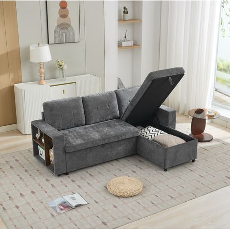 DESVIAE Canapé d Angle Réversible en Chenille avec Rangement et Étagères d Accoudoir Gris (1/5)