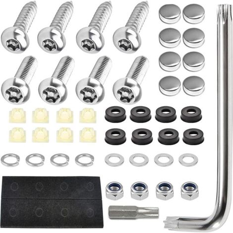 Lot de vis de fixation de plaque d'immatriculation de voiture en acier inoxydable professionnel - Kit complet - Convient pour les vis de plaque d'immatriculation des véhicules américains résistantes (1/5)