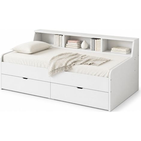 CHICFURN Lit banquette de jour blanc avec rangement et deux tiroirs 90 x 200 cm (1/5)