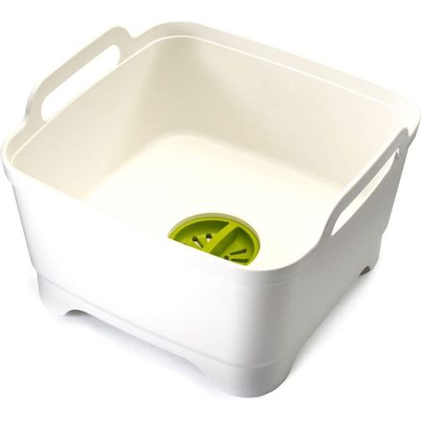 Wash&Drain - Bac à vaisselle, Bassine Plastique Evier avec poignées et bouchon de vidange, 9 litres - Blanc/Vert (1/4)