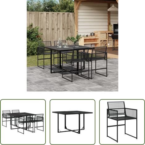 vidaXL Gartenmöbel - 5-tlg. Garten-Essgruppe Schwarz Poly Rattan (1/5)