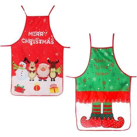Tabliers de Noël lutin Père Noël bonhomme de neige renne tablier de cuisine de fête tablier bavoir costume de Noël, 50x70cm (2 pièces) (1/5)