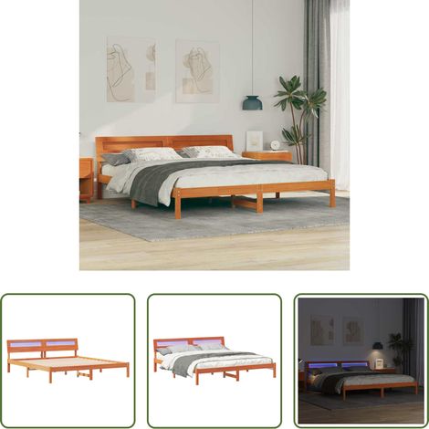 Plattformbett -  Bettrahmen Wachsbraun 180 x 200 cm Massives Kiefernholz (1/5)