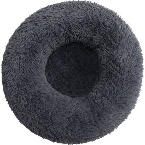 1 Lit pour chien et chat, coussin rond moelleux, tissu peluche doux, remplissage PP, diamètre 120 cm, gris foncé