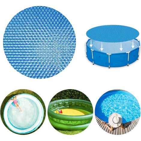 Couverture de piscine ronde bleue à bulles de 240 cm – Chauffée à l'énergie solaire et isolée – Dimensions personnalisables – Pour le chauffage de l'eau (1/4)
