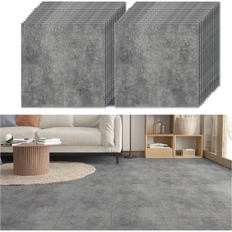 Carrelage Adhesif Sol Beton Gris Dalle PVC Adhesive Sol Beton Industriel Vintage Stickers Carrelage Cuisine Carrelage Salle de Bain Dalle PVC Garage 1.5mm 30 cm × 30 cm 24 Pièces (1/5)