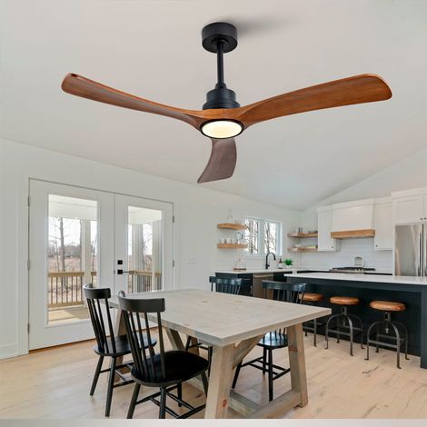 Ventilateur de plafond, en bois massif et bois, moteur réversible, avec pales, avec moteur, pour maison et usage quotidien