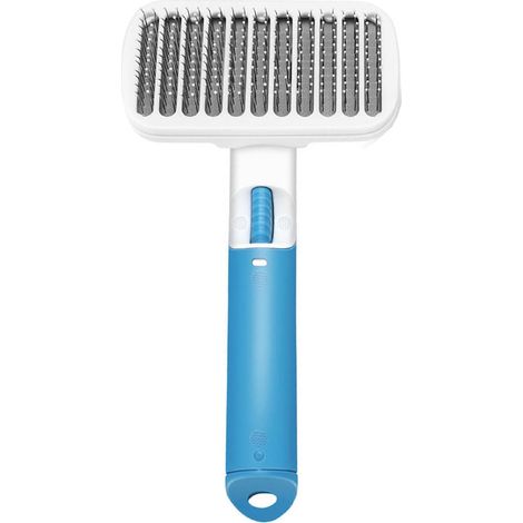 Brosse de toilettage, brosse à lécher autonettoyante, pour chiens et chats à poils longs ou courts, élimine le sous-poil mort (peigne carré, BLEU)-AquaForge (1/3)