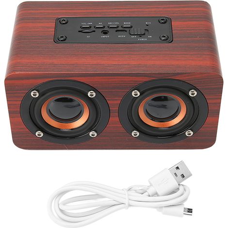 Haut-parleur Bluetooth Vintage avec Micro Intégré, Portable, Supporte Carte Mémoire, USB, AUX, MP3, Finition Bois Rouge (1/5)