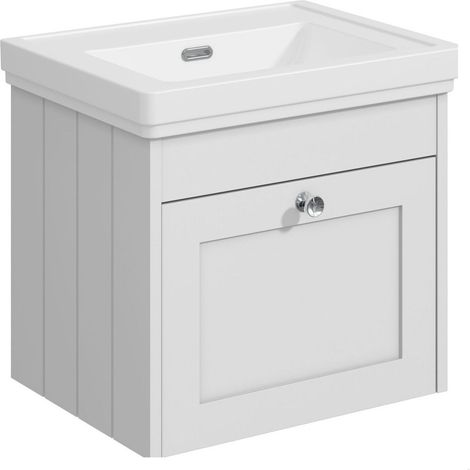 Balterley Butterton 500mm Wall Hung 1 Drawer Unit with Classic Basin No Tap Hole - Satin White (1/4)