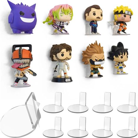 (Transparent - Lot de 16) Étagère d'exposition en acrylique pour figurines Funko Pop - Support mural adhésif - Petite étagère flottante pour figurines (1/5)