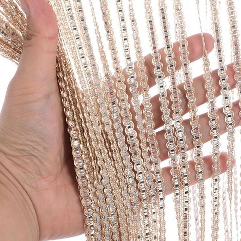 Vorhang – Kleiderschrankvorhang – Perlenvorhang – Quastenvorhang – Kristallperlenvorhang mit Farbcode – Türkordel – Tür – Innenbereich – Hängend – Dekoration – 1 x 2 m / 39 x 79 Zoll – Champagner (1/4)