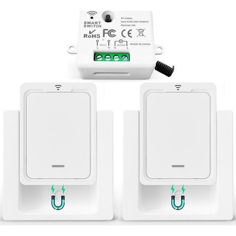 Kit Interrupteur Sans Fil Va Et Vient Mini Émetteur Radio Sans Fil 433 MHz Interupteur Sans Fil 150M Plage De Contrôle 2200W Commutateur Sans Fil Mobile (2 Interrupteur 1 Récepteur) (1/5)