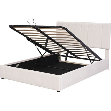 Cama canapé tapizada 140 x 200 cm en terciopelo crema con cabecero regulable (1/5)
