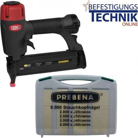 Senco Stiftnagler S200BN 15-50mm für 18BL Stauchkopfnägel AX + Prebena J-Box 2XR-J50 BR-03"-"EN13072Box