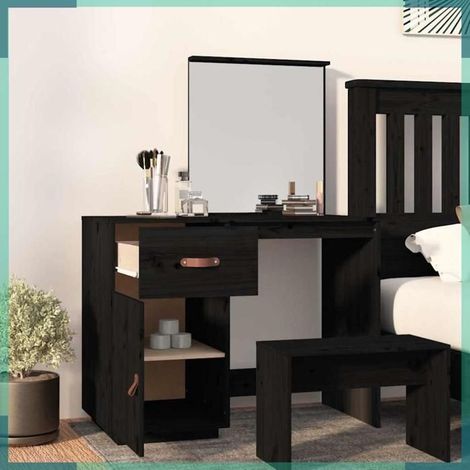 820091 Coiffeuse Noir 95x50x134 cm Bois de pin massif (1/5)