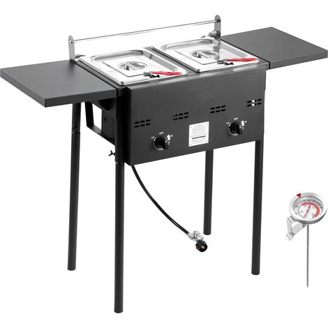 Mophorn Friteuse à gaz propane double cuve 9Lx2, appareil de cuisson en acier inoxydable avec plateforme pliable et réglage de la chaleur, idéal pour extérieur, restaurants et snacks