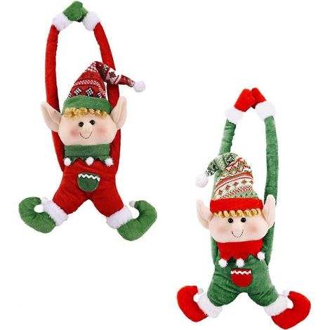 AURA Set mit 2 Elfen-Weihnachtsdekorationen, Türbehang, Plüschanhänger, Weihnachtselfen, Vorhanghaken, Goldsamt-Weihnachtsmann-Ornament (1/5)