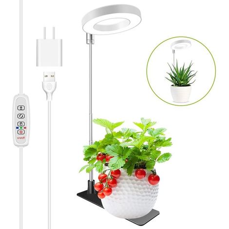 Lampe de croissance pour plantes blanche avec perche télescopique 16-65CM 1 avec adaptateur secteur lumière blanche chaude réglage de la minuterie (1/5)