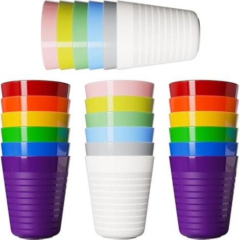 24 gobelets en plastique réutilisables 250 ml, verres durables pour enfants, pour cuisine, fêtes, pique-niques, BBQ, voyages - compatibles lave-vaisselle et micro-ondes (12 couleurs) (1/5)