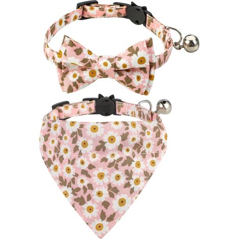 2 pièces collier pour chat, bandana, nœud papillon, clochette, boucle de sécurité (1/5)