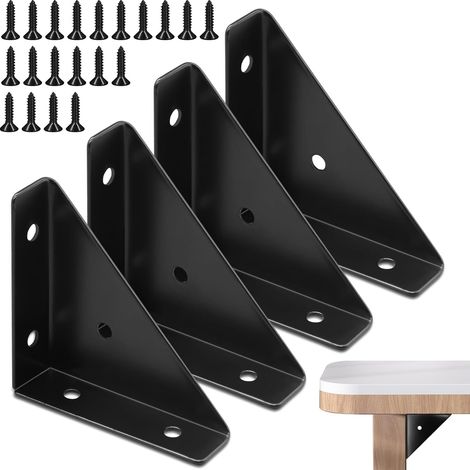 Staffa angolare da 4 pezzi, staffa angolare nera, staffe angolari in metallo, staffa angolare triangolare per mensola, rinforzi angolari da 66 mm × 66 mm per legno, connettore per staffa angolare per  (1/5)