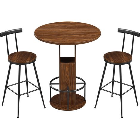 Ensemble table de bar et 2 tabourets 3 pièces, table ronde de 31,5 pouces avec deux tabourets, table à manger en bois avec repose-pieds annulaire en métal, adaptée pour salle à manger, cafés, bars, sa (1/4)