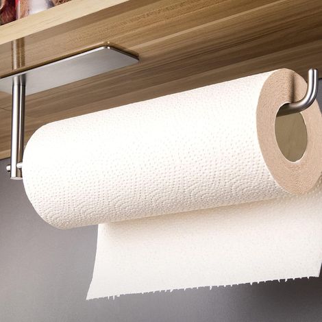 Soporte para toallas de papel de cocina bajo el armario - Soporte autoadhesivo para toallas de papel de pared, acero inoxidable SUS304 (1/3)